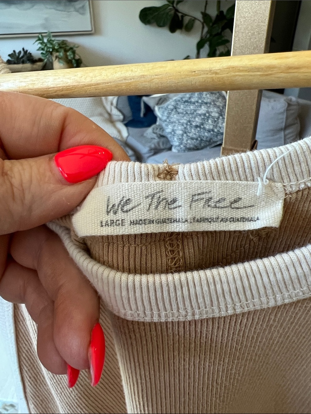 We The Free Tan Ribbed Tank with Cream Trim Accents - Picture 2 of 3